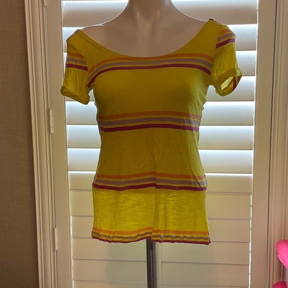 Splendid Yellow and Purple Striped Short Sleeve Top - Picture 1 of 7
